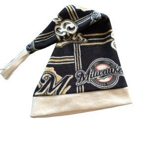 Milwaukee Brewers Fleece Santa Hat Winter Cozy OS Tassel Top Navy Gold Holiiday